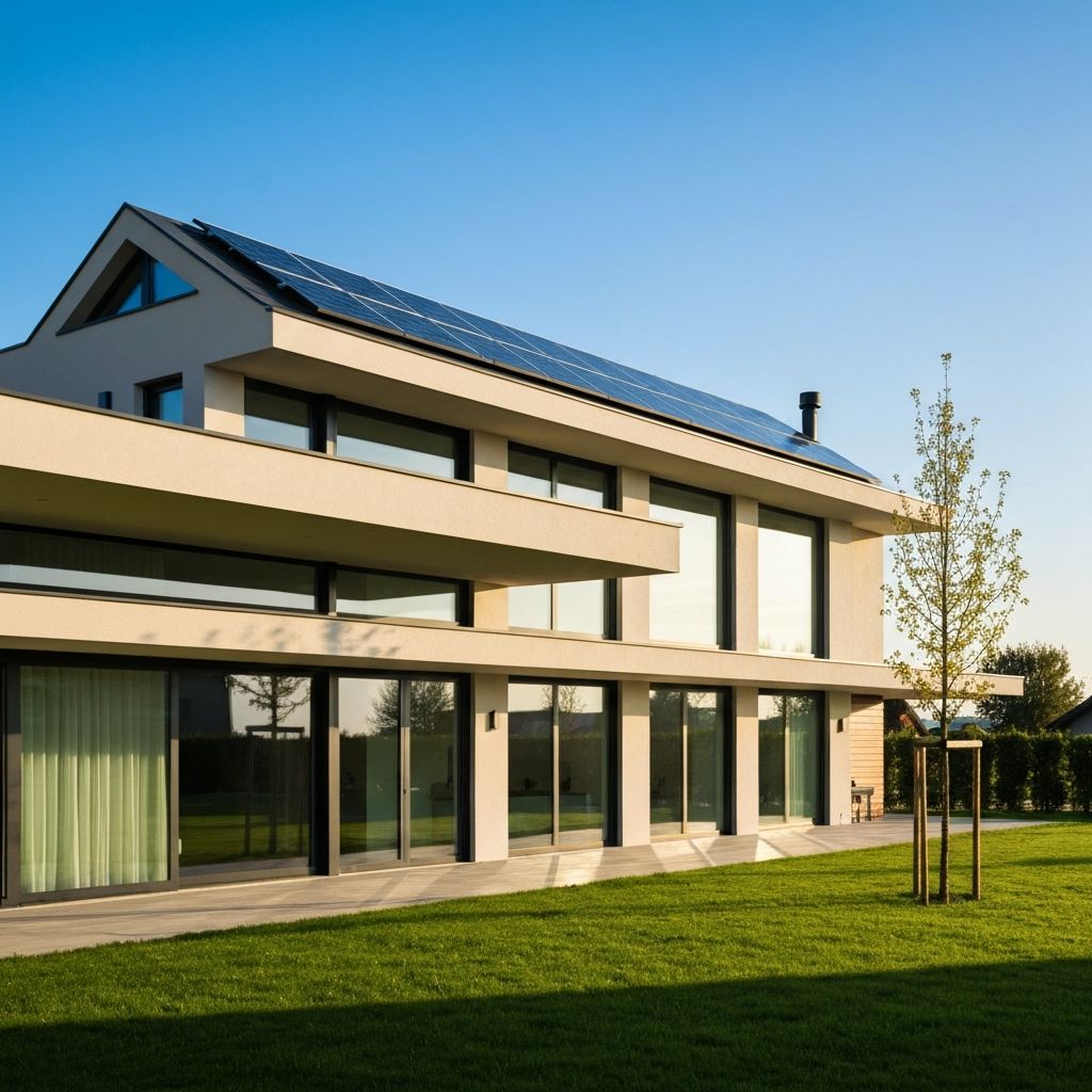 Modern home with solar panels installation